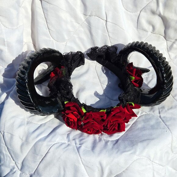 Sold - Sheep Horn Floral Hair Band Halloween Gothic Costume Headband Cosplay - Picture 6 of 14